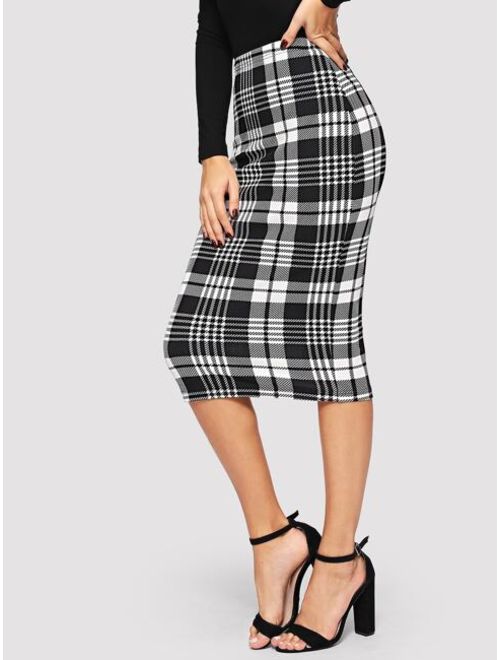Shein Form Fitted Glen Plaid Pencil Skirt