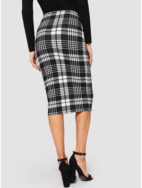 Shein Form Fitted Glen Plaid Pencil Skirt