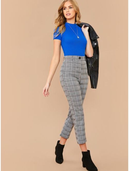 Shein Mock Neck Rib-knit Fitted Tee