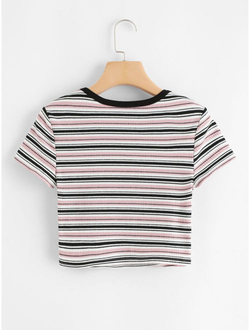 Shein Ribbed Striped Crop Tee