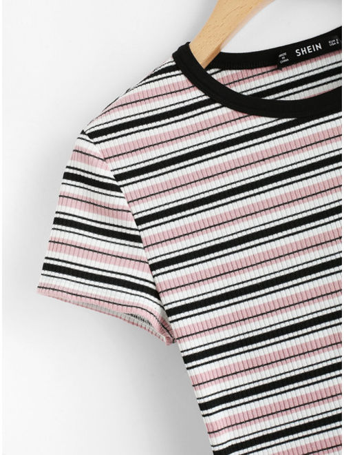 Shein Ribbed Striped Crop Tee