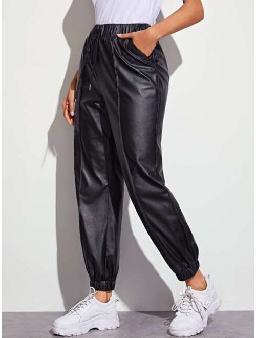 faux leather drawstring pants