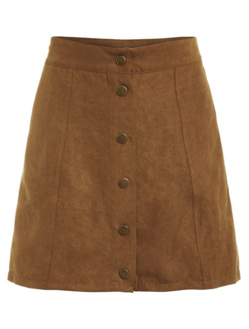 Shein Faux Suede Buttoned Front Skirt - Khaki