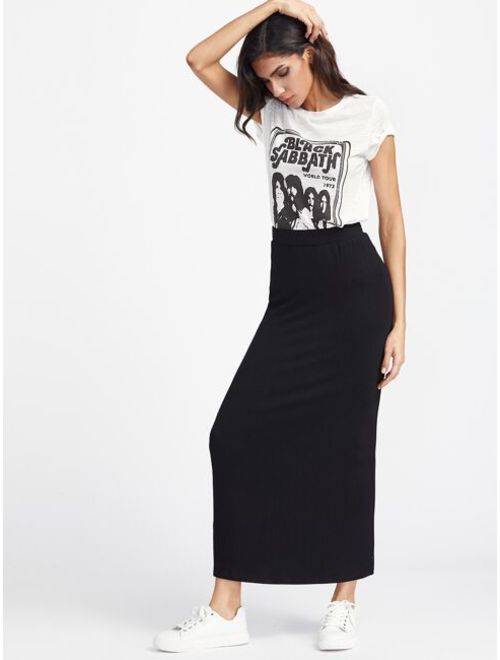 Shein Black Elastic Waist Long Jersey Skirt