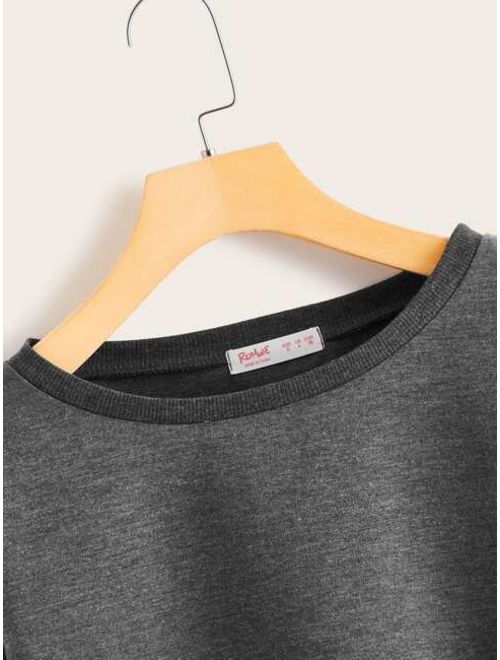 Deep Gray Drop Shoulder Varsity Striped Crop T-shirt