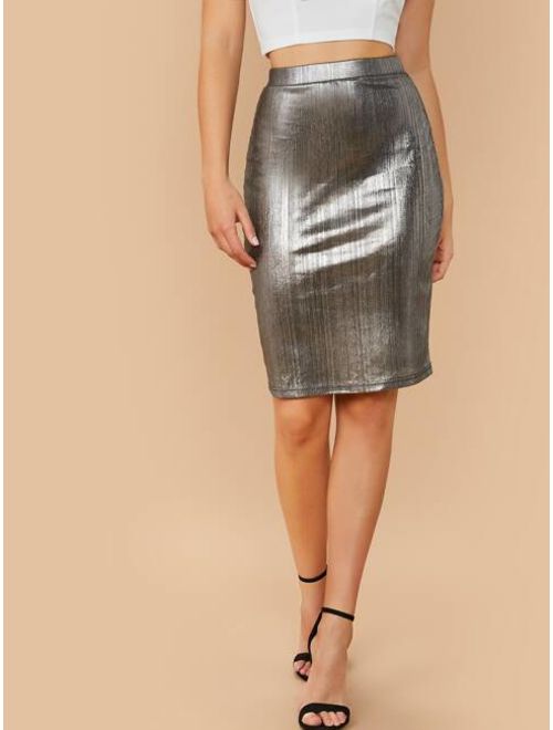 Shein High Waist Metallic Pencil Skirt