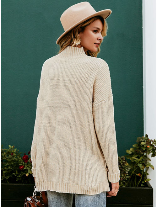 Simplee Drop Shoulder Buttoned Side Sweater