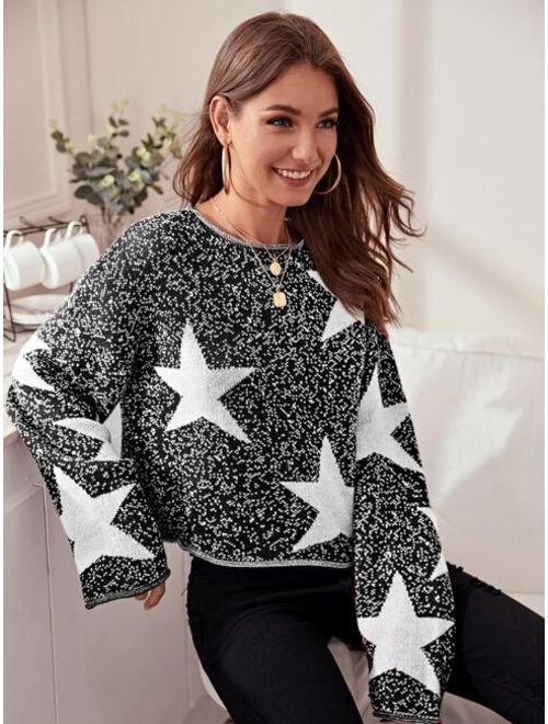Drop Shoulder Star Sweater