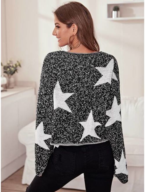 Drop Shoulder Star Sweater