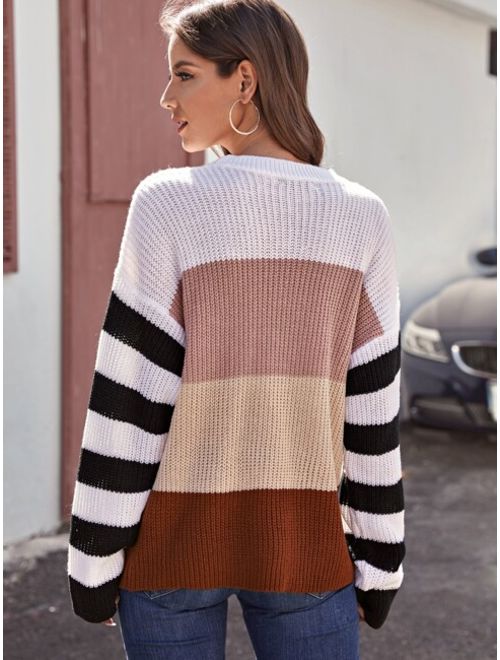 Drop Shoulder Color-block Sweater