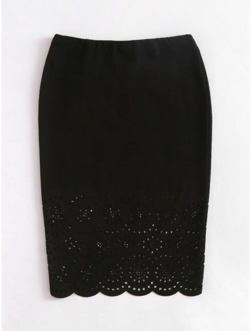 Shein Scalloped Laser Cut Form Fitting Skirt