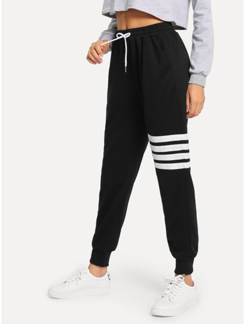 Shein Drawstring Waist Varsity-Striped Sweatpants