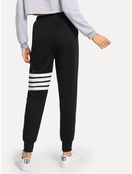 Shein Drawstring Waist Varsity-Striped Sweatpants