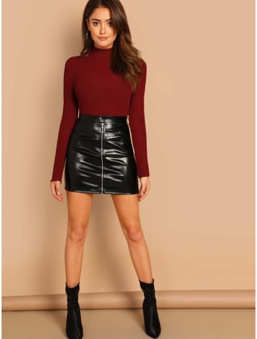 Shein O-ring Zip Front Faux Leather Skirt