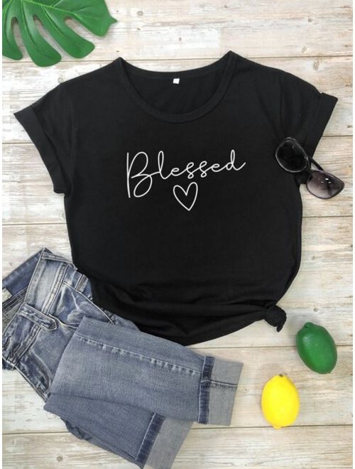 Shein Heart & Letter Graphic Tee