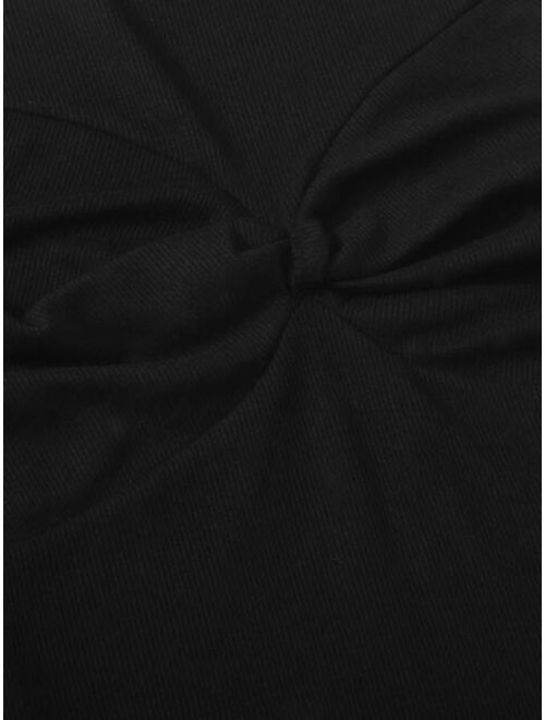 Shein Button Detail Twist Front Rib-knit Bustier Tee