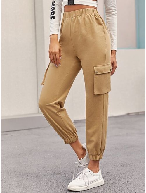 Buy Shein Solid Flap Pocket Cropped Cargo Pants online | Topofstyle