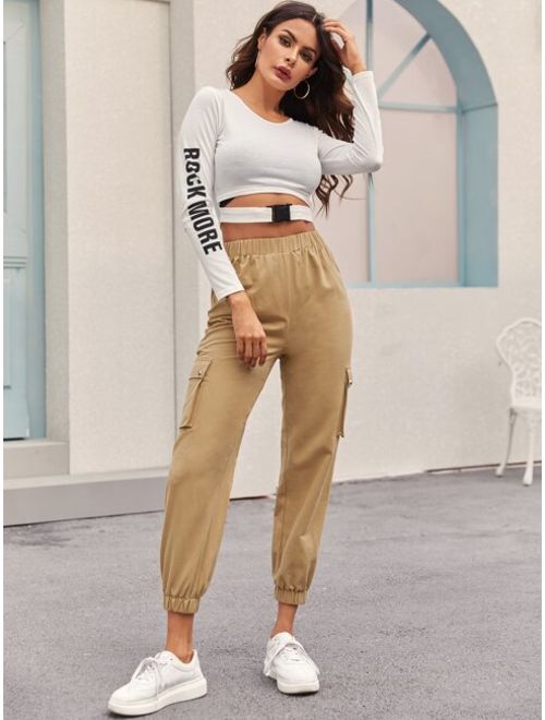 Shein Solid Flap Pocket Cropped Cargo Pants