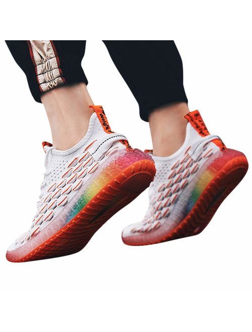 Haforever Men's Walking Shoes Running Shoe Lightweight Breathable Sport Gym Training Fashion Rainbow Soles Sneakers