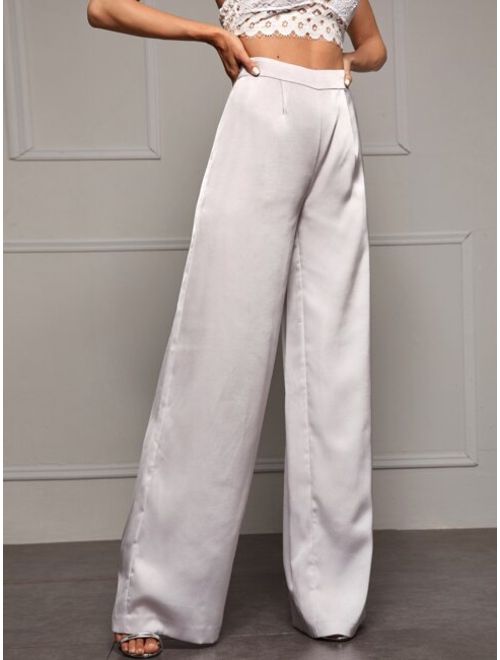 SHEIN Satin Solid Wide-leg High-waist Pants
