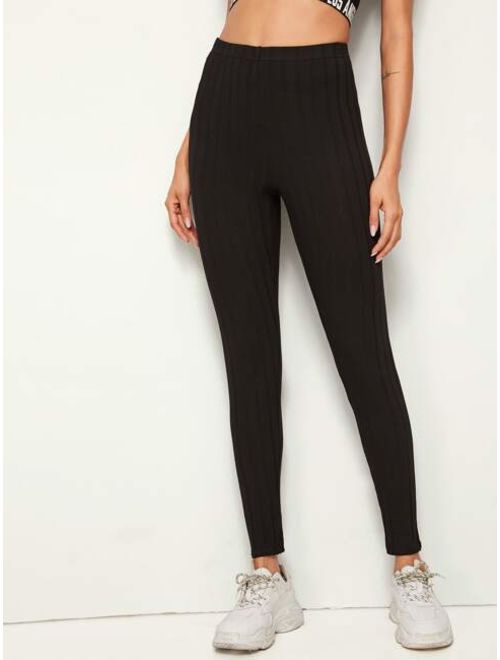 Shein Solid Rib-knit Leggings