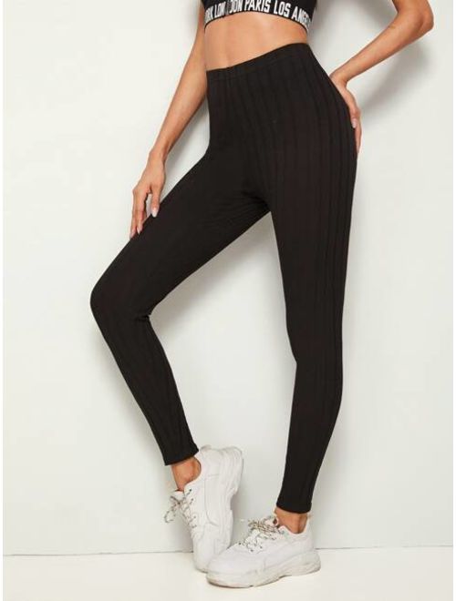 Shein Solid Rib-knit Leggings