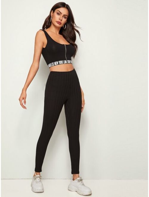 Shein Solid Rib-knit Leggings