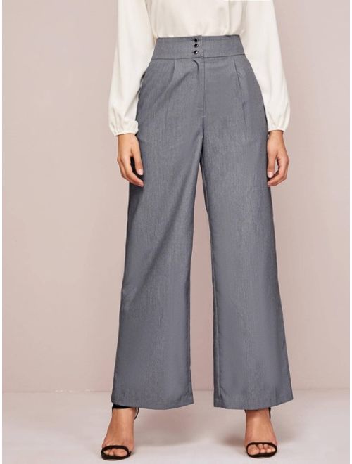 Button Front Wide Leg Tailored Pants