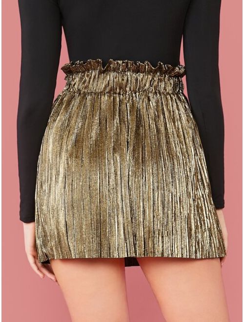 Shein Ruffle Trim Metallic Skirt