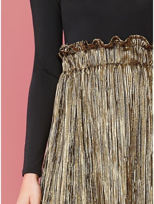Shein Ruffle Trim Metallic Skirt