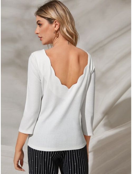 Shein Scallop Edge Low Back Solid Top