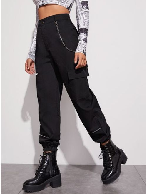 Shein Zip Detail Cargo Pants With Chain