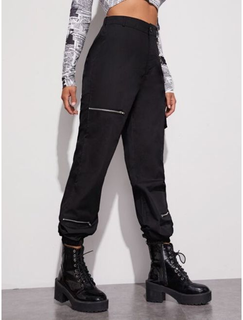 Shein Zip Detail Cargo Pants With Chain