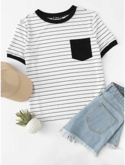 Patch Pocket Striped Ringer Tee