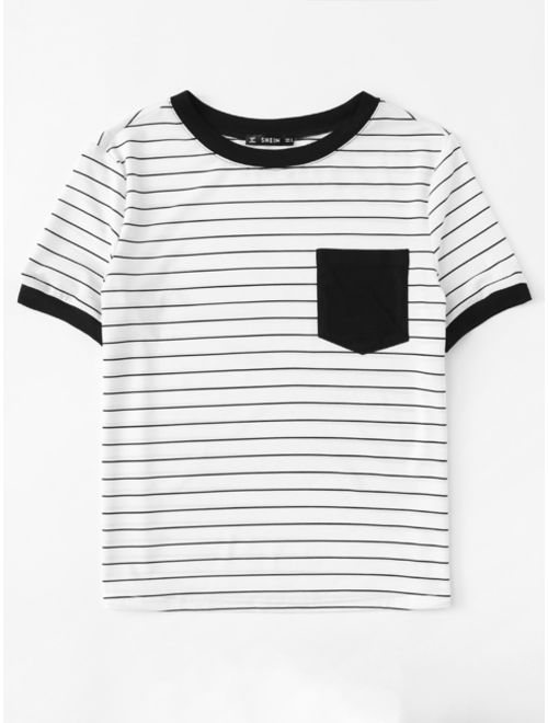 Shein Patch Pocket Striped Ringer Tee