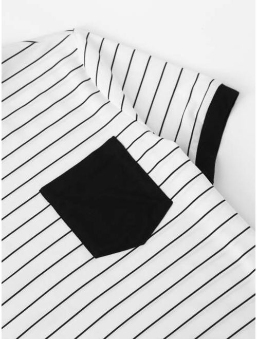 Shein Patch Pocket Striped Ringer Tee