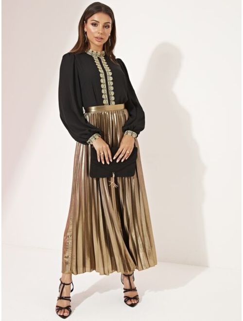 Shein Wide Waistband Pleated Metallic Skirt