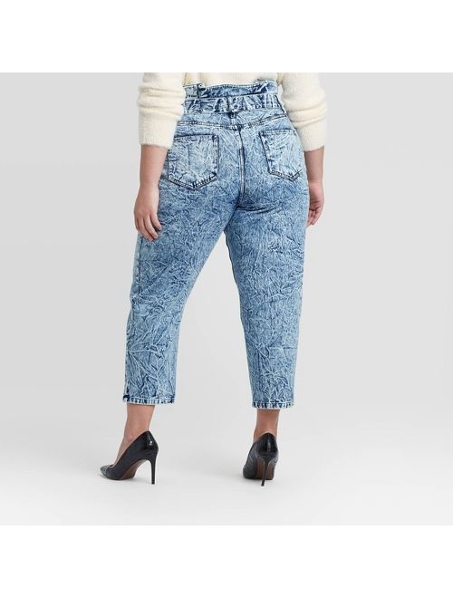 Women's Plus Size High-Rise Cropped Paperbag Pants - Who What Wear Acid Wash