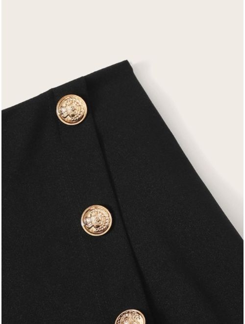Shein Button Side Zipper Wrap Skirt