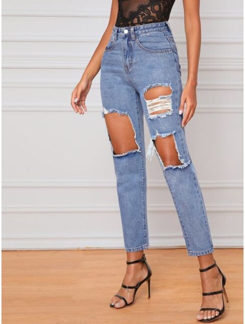 Cut Out Ripped Mom Jeans