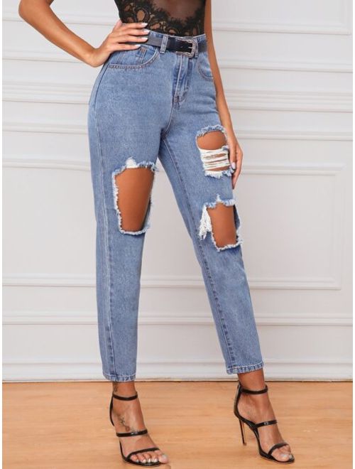 Cut Out Ripped Mom Jeans
