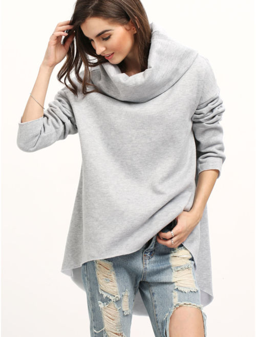 Grey Cowl Neck Long Sleeve Loose Sweatshirt