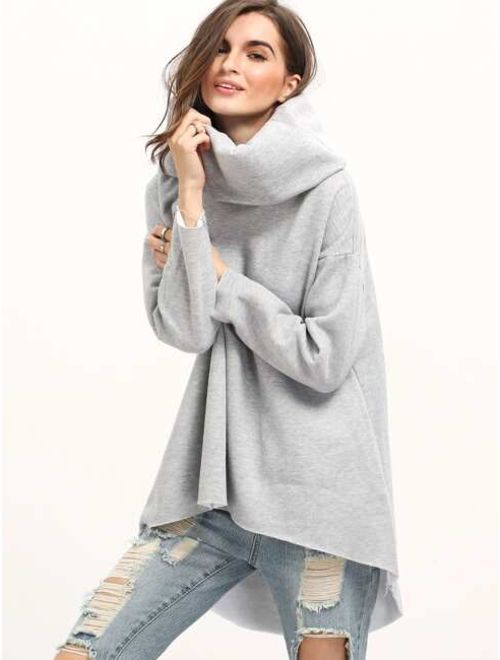 Grey Cowl Neck Long Sleeve Loose Sweatshirt
