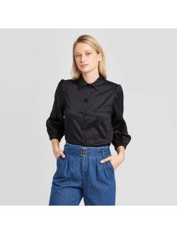 Women's 3/4 Sleeve Collared Femme Utility Blouse - Who What Wear