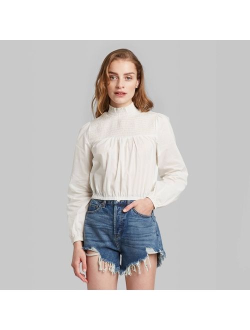Women's Long Sleeve High Neck Smocked Top - Wild Fable Ivory