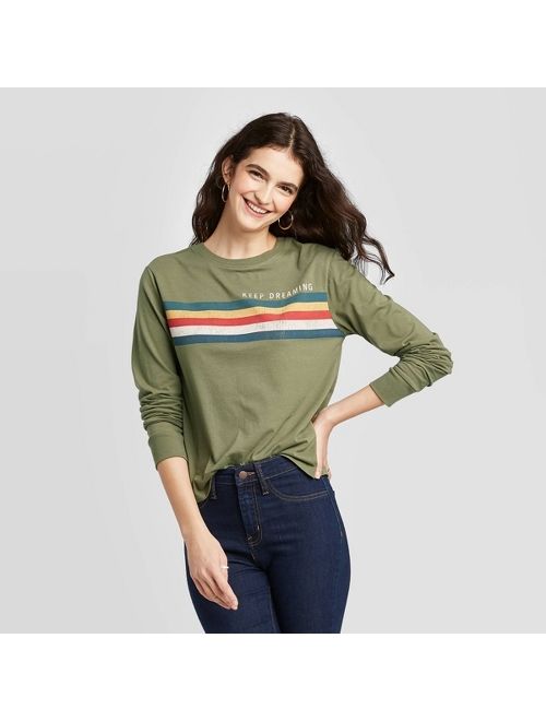 Women's Keep Dreaming Striped Long Sleeve T-Shirt (Juniors') - Green