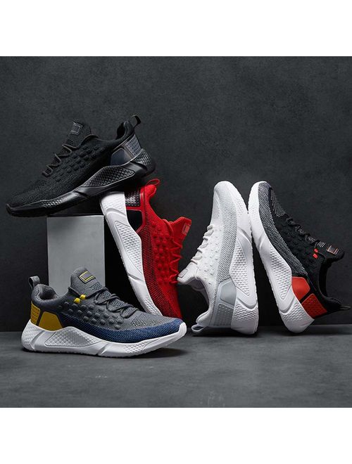 Men's Shock Cushioning Running Shoes - Comfortable Cushioning Lace-up Boost Shoes for Road Running Jogging