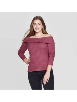Women's Long Sleeve Off the Shoulder Sweater Knit Top - Xhilaration Cranberry