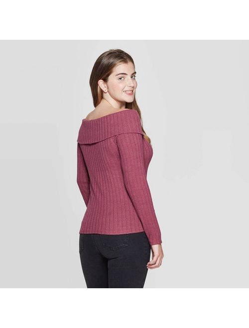 Women's Long Sleeve Off the Shoulder Sweater Knit Top - Xhilaration Cranberry