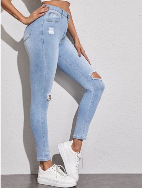 Shein Light Wash Knee Ripped Skinny Jeans